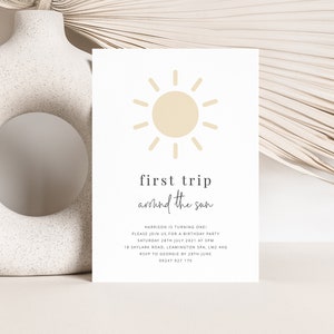 First Trip Around The Sun, Birthday Invitation Template, 1st Birthday Sun, Printable Birthday Invitation, Editable Invitation Template,