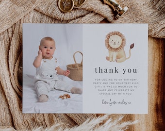 Lion Thank You Card Template, Lion Brown Balloons, Lion Photo Thank You Card, Jungle Safari Thank You, Wild One, Printable Thank You Card