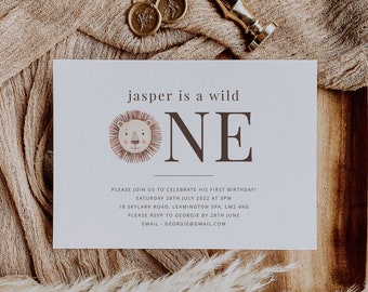 Wild One Birthday Template, Lion Birthday Invitation, Wild One Birthday Boy, 1st Birthday Safari, Printable Birthday invitation
