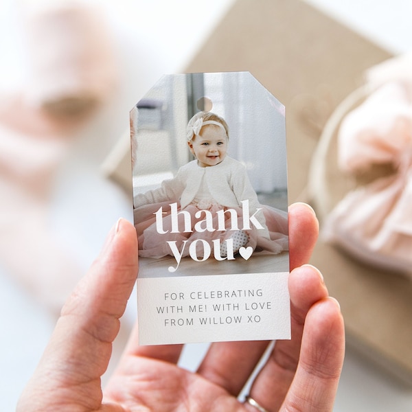 Photo Thank You Tag, Favor Tag Template, 1st Birthday Girl, Photo Gift Tag, First Birthday, Picture Thank You Tag, Printable Thank You Tag