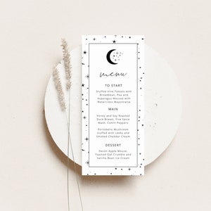 Celestial Menu Template, Celestial Wedding, Menu Template, Moon Stars Wedding, Arched Wedding, Printable Menu Card