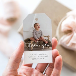 Photo Thank You Tag, Favor Tag Template, 1st Birthday Minimal, Photo Gift Tag, Picture Thank You Tag, Printable Thank You Tag