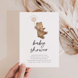 Bear Baby Shower Invitation, Girl Baby Shower, Editable Balloon Colour, Bear Invitation Template, Teddy Bear Invite, Printable Shower Invite