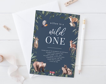 Editable Birthday Invitation, Wild One Invite, Woodland Birthday Invitation, 1st Birthday Forest, Printable Birthday Invite