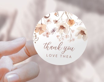Wildflower Sticker Template, 2 inch Sticker, Floral Thank You Sticker, Favor Tag Meadow, Printable Thank You Sticker