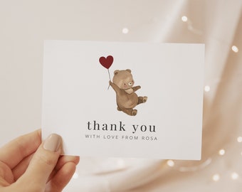 Valentinstag Bär Dankeschön Karte, Dankeschön Vorlage, 1. Geburtstag Mädchen, Teddy Dankeschön, Teddybär Picknick, druckbare Dankeskarte