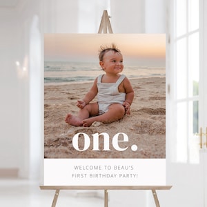 Plantilla de cartel de bienvenida para el primer cumpleaños, un póster de bienvenida, cartel de bienvenida con foto para cumpleaños, totalmente editable, cartel de bienvenida imprimible