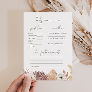 Modèle de carte de prédictions et de conseils pour bébé, Shower de bébé moderne imprimable, carte de conseils pour baby shower, baby shower bohème