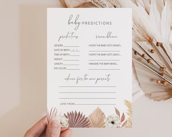 Baby Predictions and Advice Card Template, Printable Modern Baby Shower, Baby Shower Advice Card, Boho Baby Shower