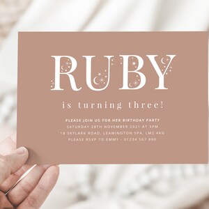 Birthday Invitation Template, Custom Name Invite, Celestial Invitation, Terracotta Birthday Invitation, Earth Tone, Printable Invite