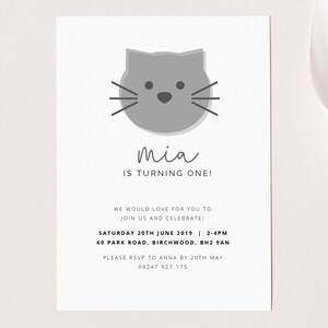 Cat birthday invitation, first birthday printable, Kids birthday invite, scandi birthday invite, minimal invitation template, scandi animal
