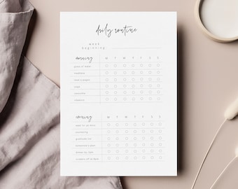 tägliche Routine Checkliste, minimale Checkliste, Morgen und Abend Routine Checkliste, A4 und US Letter, tägliche Routine druckbar