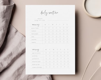 Daily Routine Checklist, Minimal Checklist, Morning and Evening Routine Checklist, A4 and US Letter, Daily Routine Printable