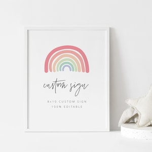 Custom Sign Template, Editable sign, Pastel Rainbow, Rainbow Birthday, First Birthday Rainbow, Boho Rainbow Party, Printable Sign, 8x10