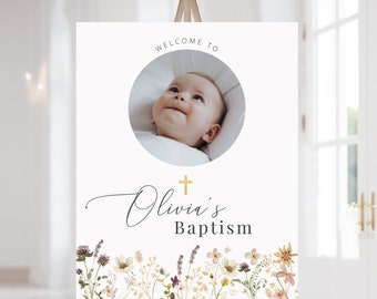 Baptism Welcome Sign Template, Girl Baptism Welcome Poster, Photo Christening Welcome Sign, Wildflower Baptism, Printable Sign