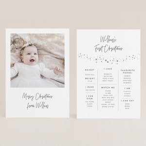 Mini carte modifiable d'étape importante, carte d'étape importante de Noël de bébé, modèle d'étoile, carte de Noël imprimable