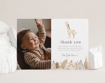 Giraffe Thank You Template, Safari Photo Thank You Note, Giraffe Thank You Card, Jungle Safari Thank You, Printable Thank You Card