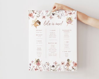 Fairy Milestone Template, Meadow First Birthday, First Birthday Milestone Board, 1st Birthday Wildflower, Printable Milestone Poster