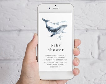 Babyshower-inbjudan med havsdjur | Modern babyshower-inbjudan | Babyshower-inbjudan | Digital babyshowerinbjudan | SMS-babyshowerinbjudan
