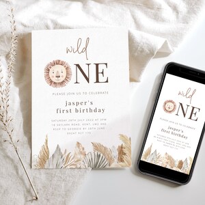 Wild One Invitation and Evite, 1st Birthday Invitation Template, Wild One First Birthday, Safari Evite, Jungle Invitation, Lion Birthday