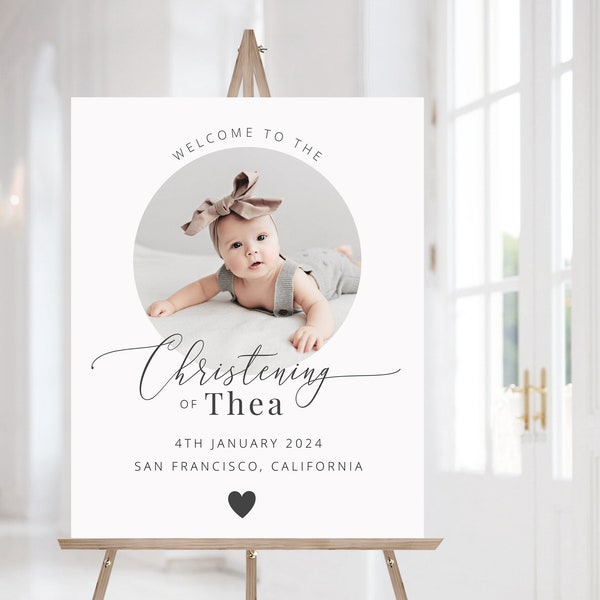 Christening Welcome Sign Template, Girl Christening Welcome Poster, Photo Christening Welcome Sign, Fully Editable, Printable Welcome Sign