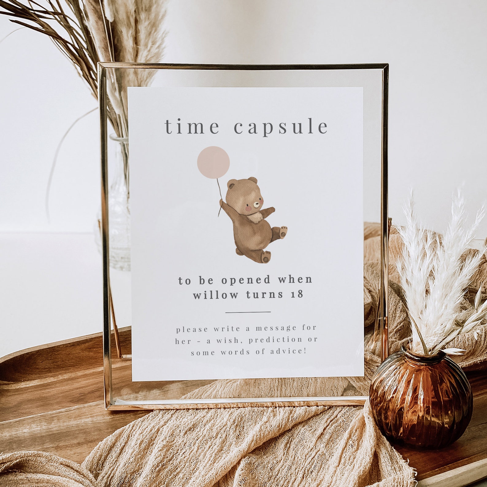 Bear Time Capsule Template, 1st Birthday Girl, Teddy Bear Birthday ...