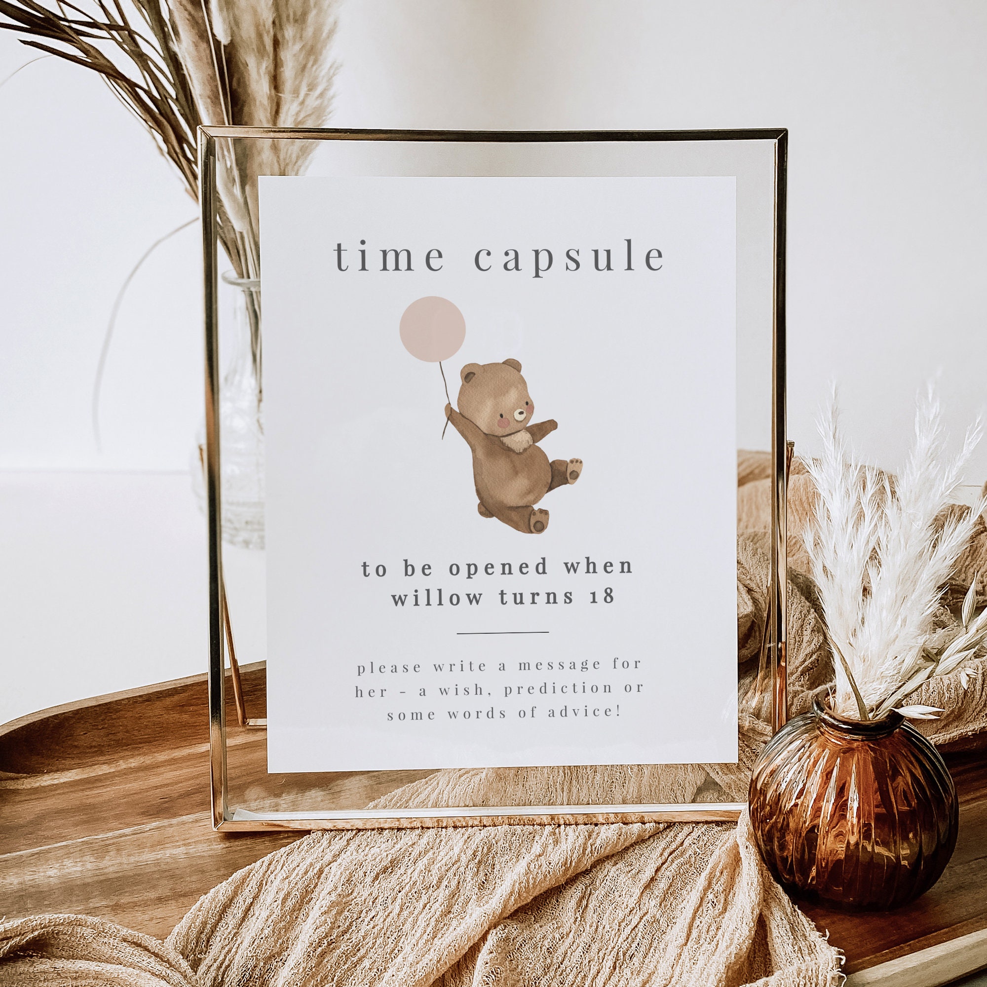 Bear Time Capsule Template, 1st Birthday Girl, Teddy Bear Birthday ...