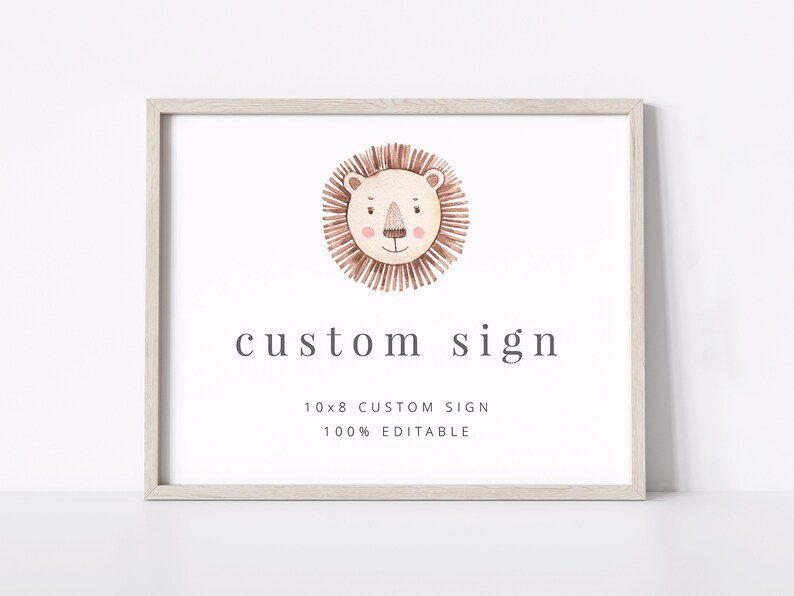 Custom Sign Template Jungle Party Watercolour Lion Printable Sign Jungle Birthday 8x10 First Birthday Lion Editable sign