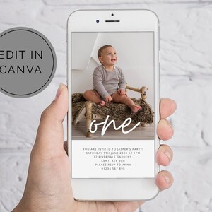 Editable Birthday Evite, Canva Template Evite, Photo Invite, 1st Birthday Invite, One Evite, Digital SMS Invitation, First Birthday Evite