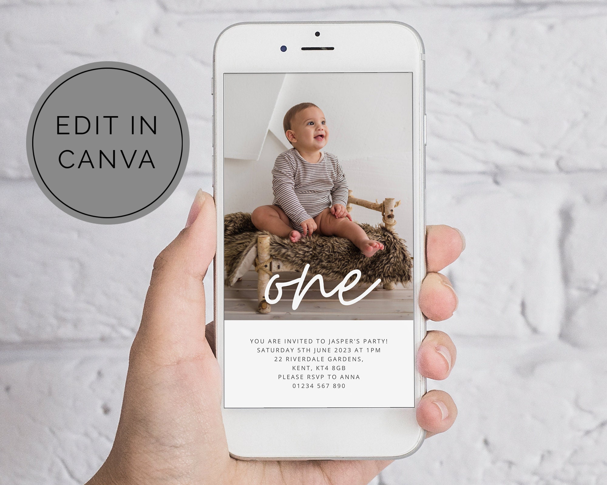 Editable Birthday Evite, Canva Template Evite, Photo Invite, 1st ...