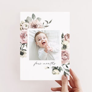 Monat für Monat Foto Banner Vorlage, 1. Geburtstagsbanner, Blumen 1. Geburtstag, 1. Geburtstag Mädchen, druckbare Fotobanner