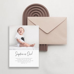 Editable Birthday Invitation, Photo Birthday Invitation, 1st Birthday Girl Invite, Modern Birthday Invitation, Printable Birthday Invite