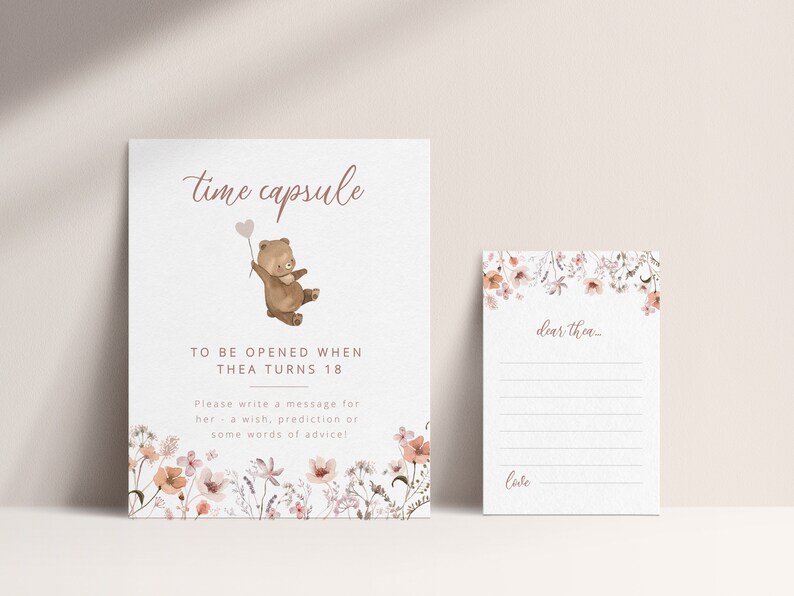 Bear Floral Time Capsule Template, 1st Birthday Girl, Teddy Bear ...