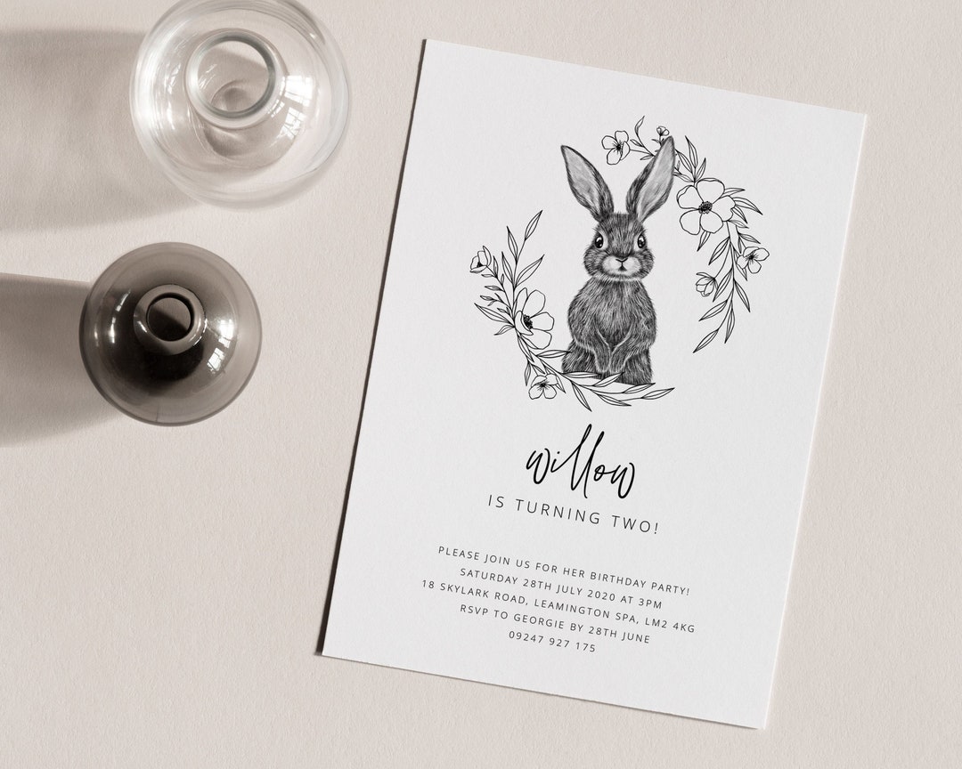 Editable Rabbit Birthday Invite | Floral Wreath Rabbit | Floral ...