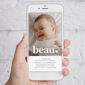 Geburtstags Foto Einladung, 1. Geburtstag Foto Einladung, Baby Geburtstag Einladung, Einfache Geburtstag Einladung, Herz Foto Einladung, Digitale Einladung