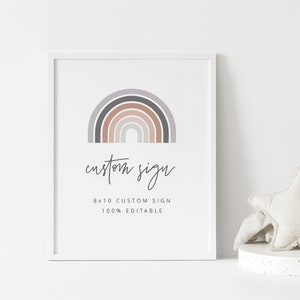 Benutzerdefinierte Schild Vorlage, bearbeitbares Schild, Blush & Grau Regenbogen, Regenbogen Geburtstag, Regenbogen Party, druckbares Schild, 8x10