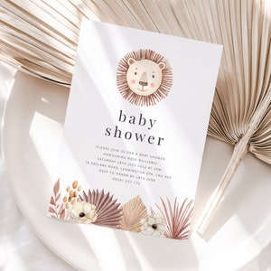 Lion Baby Shower Invite Template, Baby Shower Girl, Jungle Baby Shower ...