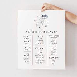 Plantilla de hito de oso polar, primer cumpleaños en invierno, impresión de hito de primer cumpleaños, oso polar de primer cumpleaños, póster de hito imprimible