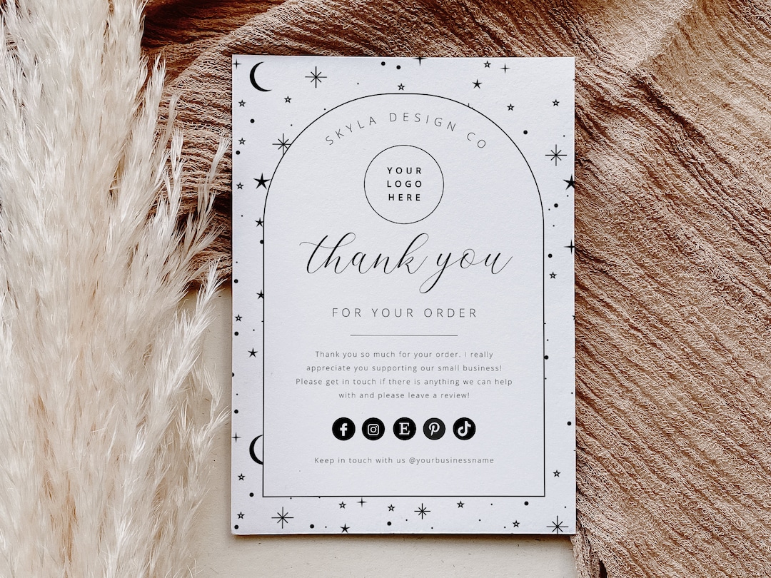 Celestial Thank You Card Template, Small Business Thank You Card, Moon ...