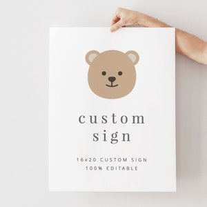 Custom Sign Template, Large Editable sign, First Birthday Teddy Bear, Teddy Bears Picnic, Printable Sign, 16x20