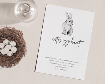 Editable Easter Egg Hunt Invite | Easter Egg hunt invitation | Cute bunny invitation | Minimal Easter Invite | Easter Egg Hunt Printable