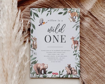 Editable Birthday Invitation, Wild One Invite, Woodland Birthday Invitation, 1st Birthday Forest, Printable Birthday Invite
