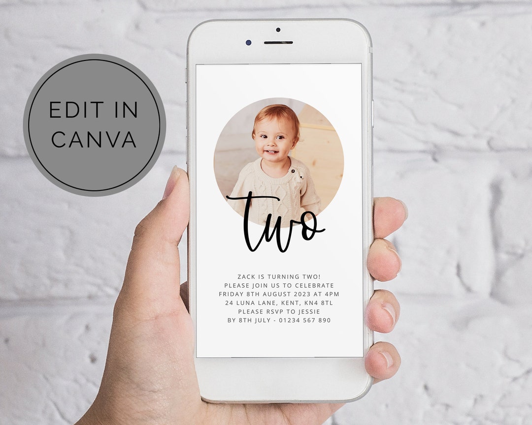 Editable Birthday Evite, Canva Template Evite, Photo Invite, 2nd ...