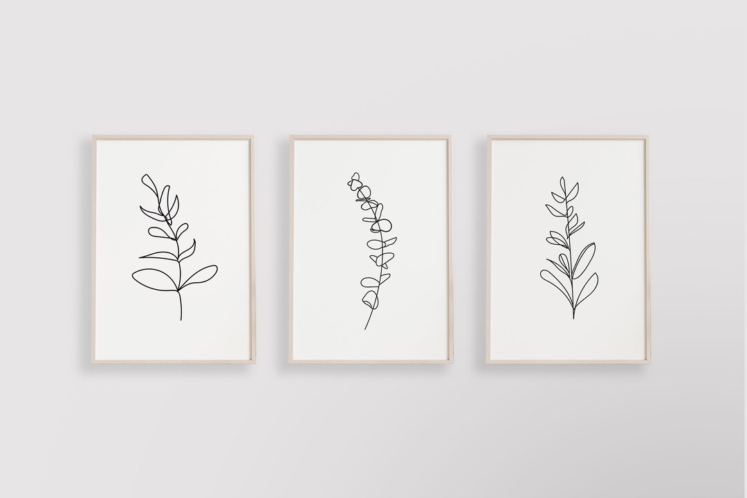 Line Art Prints, Set of 3, Botanical Prints, Printable Wall Art, One ...