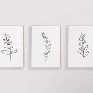 Line Art Prints, Set of 3, Botanical Prints, Printable Wall Art, One Line Drawing, Minimal Wall Art, One Line Drawing, Plant Leaf Prints