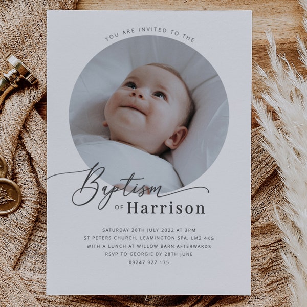 Baptism Invitation Template, Baptism Photo Invite, Naming Day Invitation, Christening Photo Invite, Printable Baptism invite