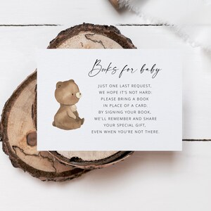 Boeken voor babysjabloon, Beer Baby shower insert, Boeken voor baby, Boekaanvraag, Breng een boekenkaart, Printbare kaart