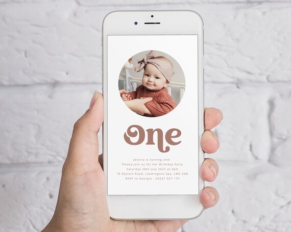 First Birthday Evite Template, Retro Photo Birthday Invitation, 1st Birthday Girl Invite, One Evite Girl, Printable Birthday Invitation