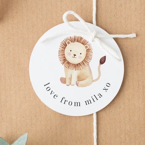 Modèle d'autocollant Lion, 2 pouces, autocollant de remerciement Lion, étiquette de remerciement Lion, étiquette de faveur Safari, fête de la jungle, autocollant de remerciement imprimable