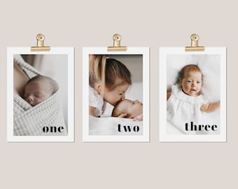 Monthly Photo Banner Template, Modern 1st Birthday Banner, First Year Photos, 12 Month photo Banner, Month By Month, Printable Photo Banner